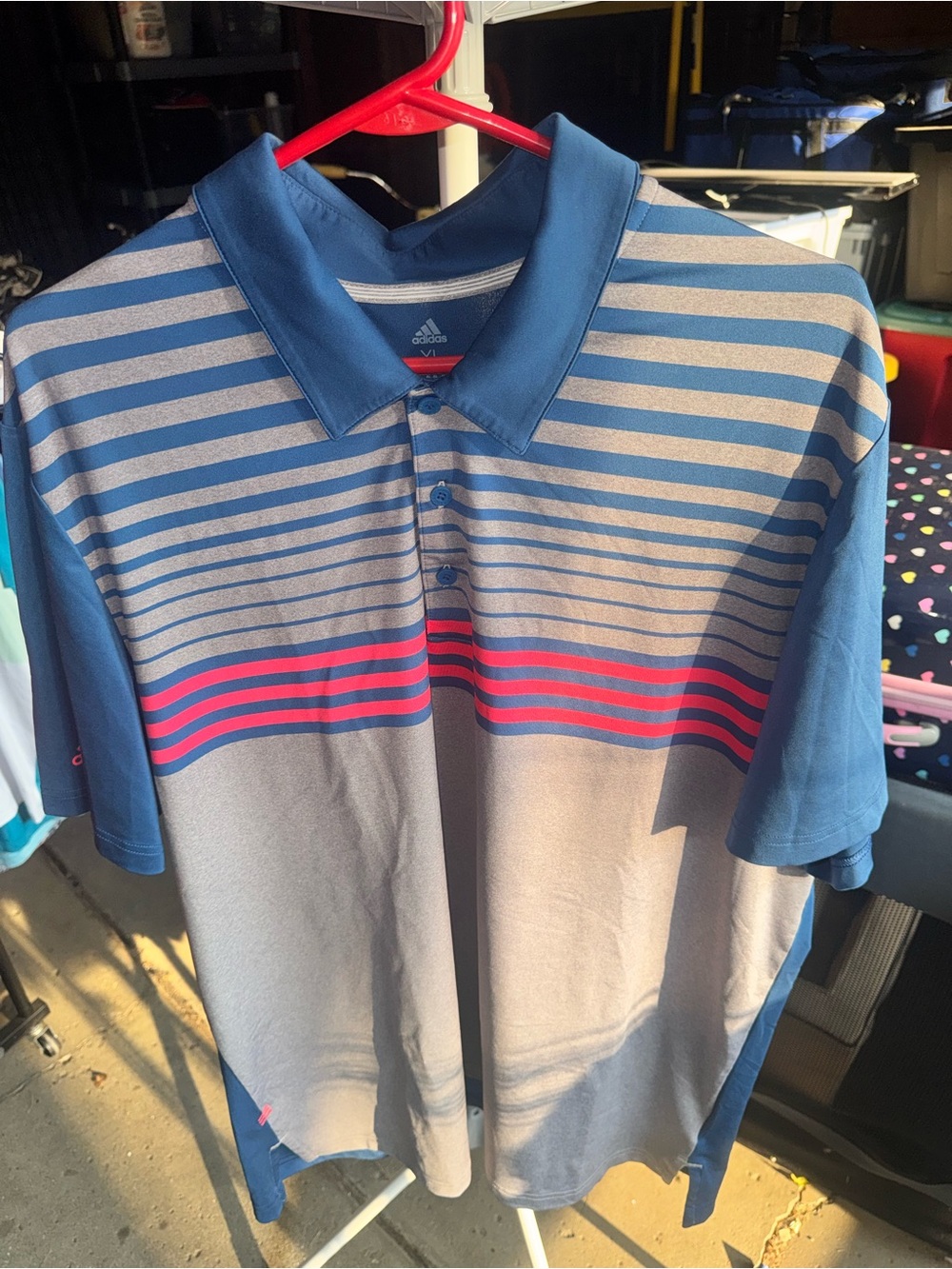 adidas Men’s Blue, Gray & Pink Striped Polo